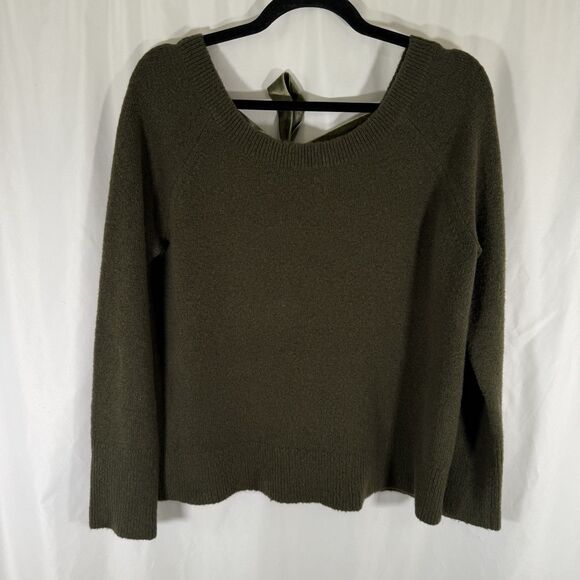 J. Crew Wool Blend Sweater Women's Small Green Knit Long Sleeve Open Back - Picture 1 of 12